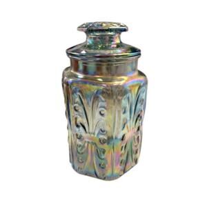 Vintage L.E. Smith Carnival Glass Canister Jar Atterbury Scroll w Lid